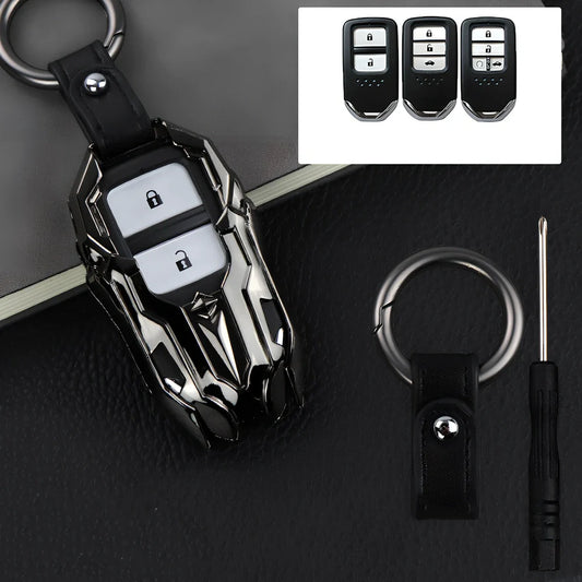 Black zinc alloy car key cover, 6 cm long, protecting fob from fading with signal-safe design