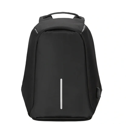 Black anti-theft travel backpack 26x43x11cm with 20-35L capacity, lockable zippers, Oxford fabric for business use