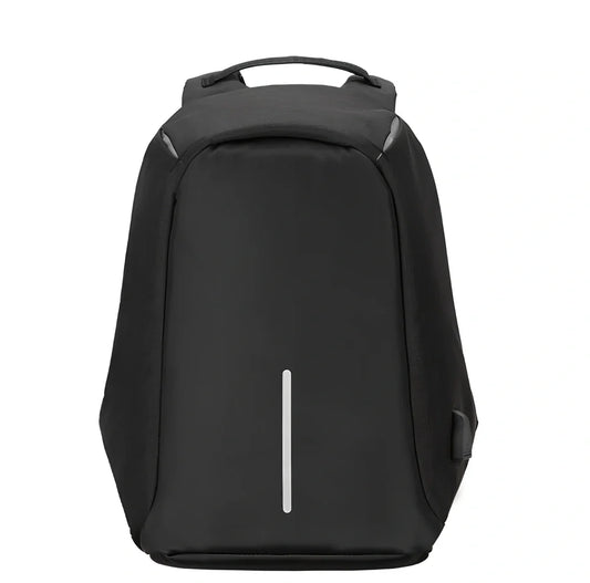 Black anti-theft travel backpack 26x43x11cm with 20-35L capacity, lockable zippers, Oxford fabric for business use