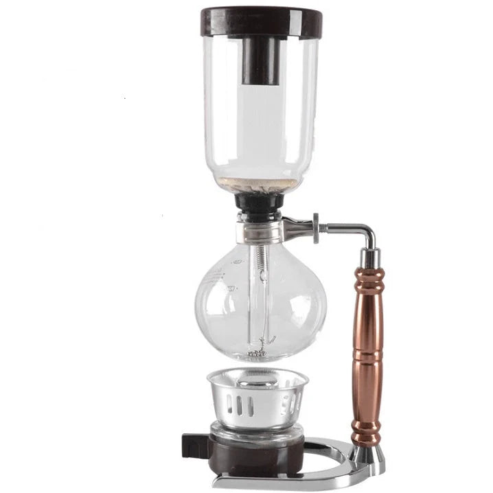 Siphon Coffee Maker with glass pot and wooden handle for 3 people