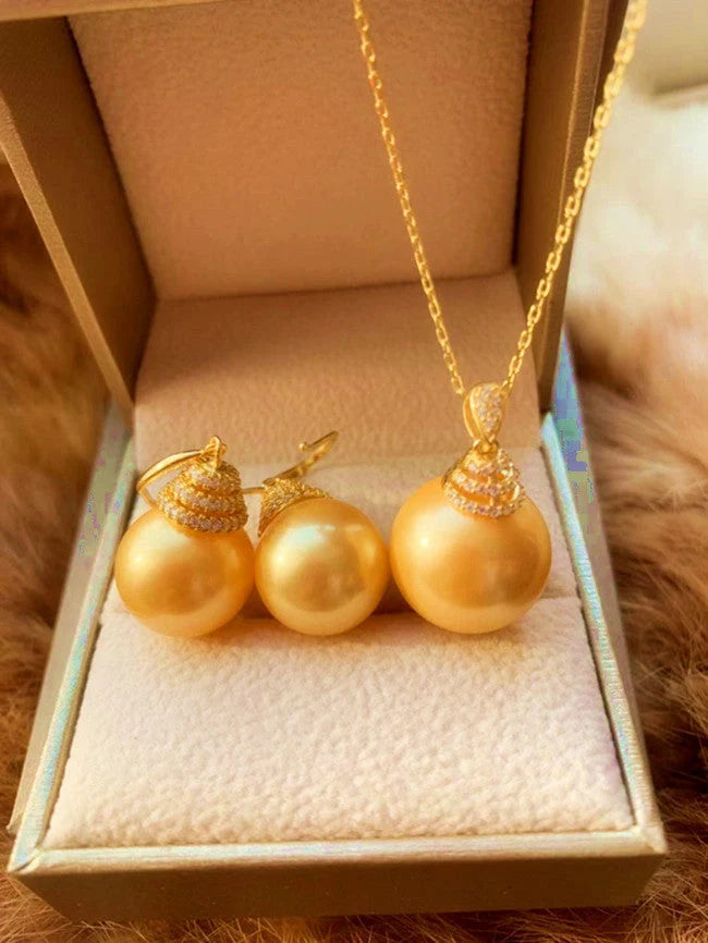 Sterling silver pendant ear hook set with 16mm sea water gold pearl