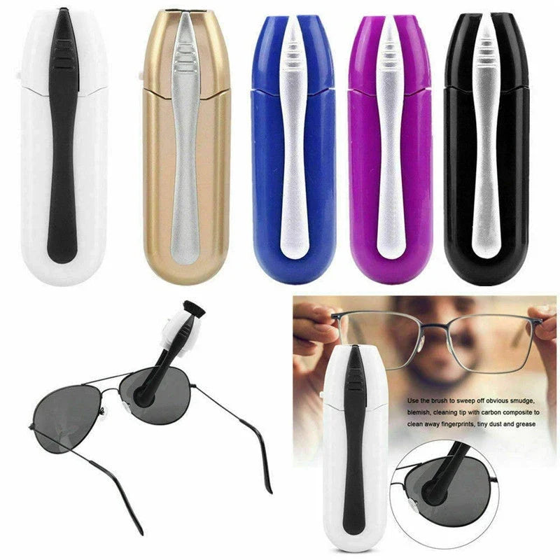 Compact eyewear cleaning brush for glasses and sunglasses, available in multiple colours