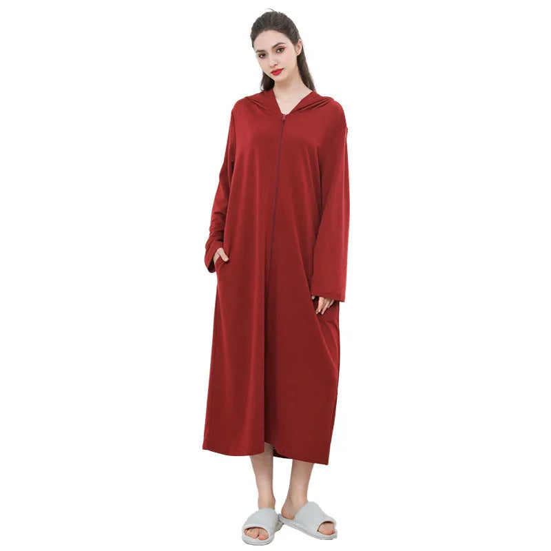 Hooded zipper bathrobe set for couples in thin polyester, available in multiple colours