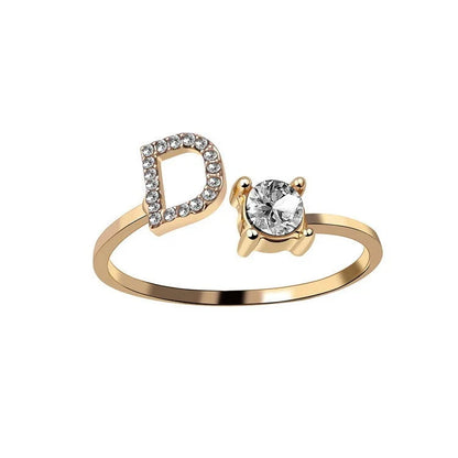 Elegant 26-letter adjustable initial ring in gold, silver, and rose gold finishes