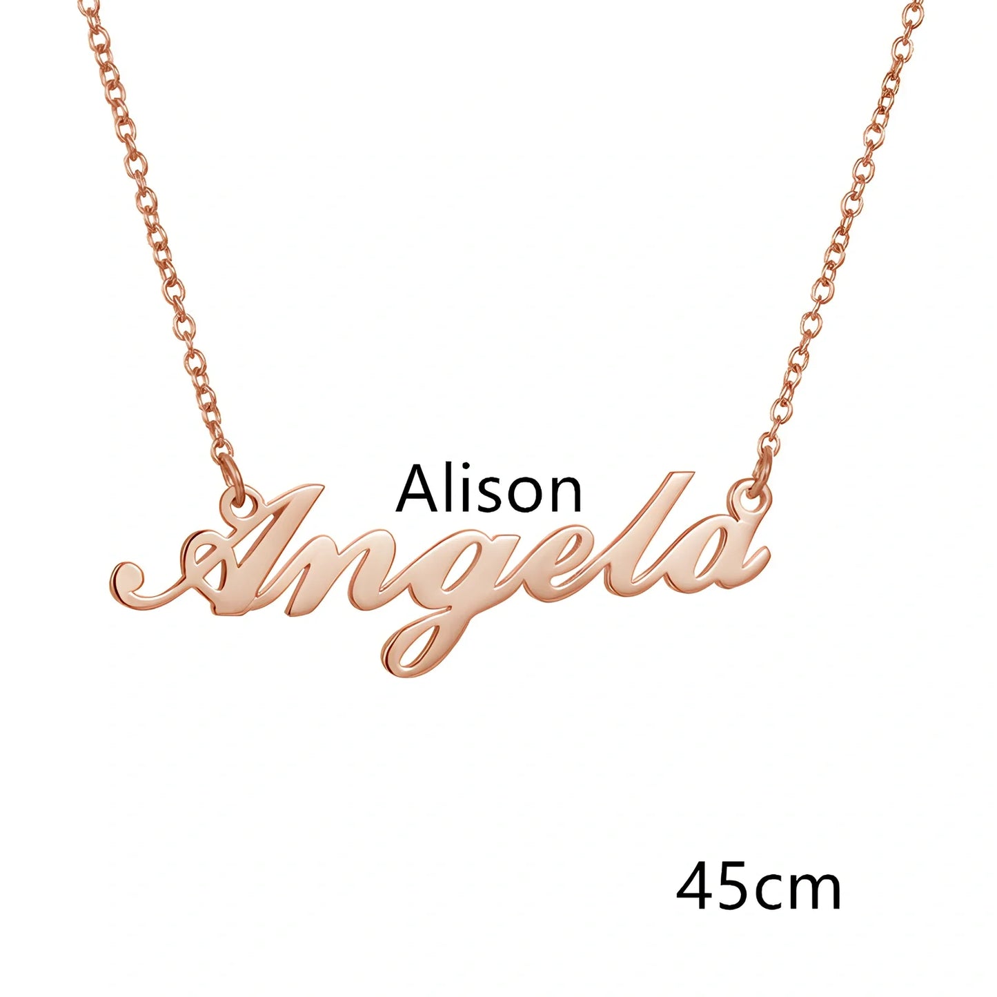 Custom name pendant necklace in titanium steel with 925 silver plating, rose gold chain 45cm length