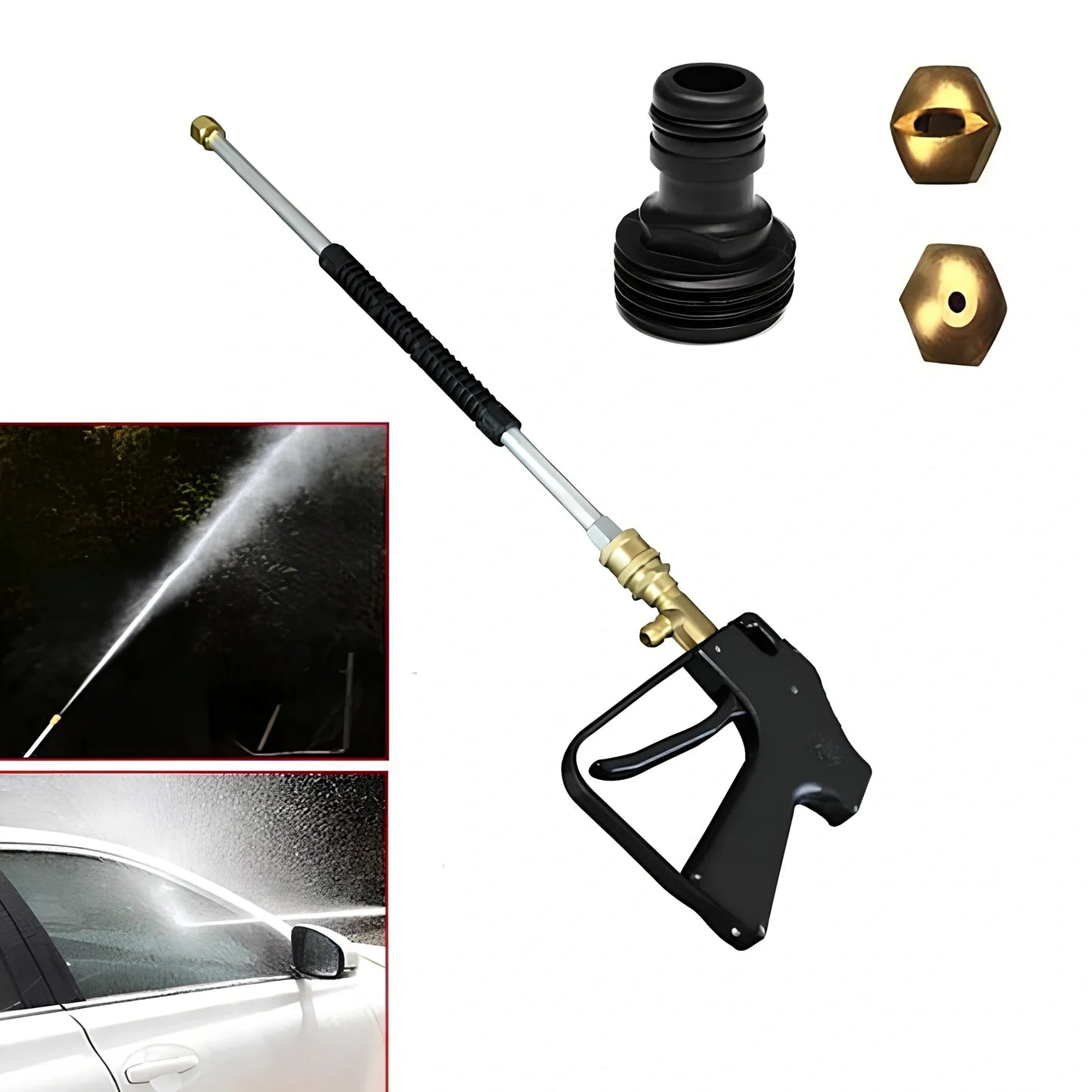 Copper-head high-pressure water gun with extended nozzle for car washing and garden cleaning