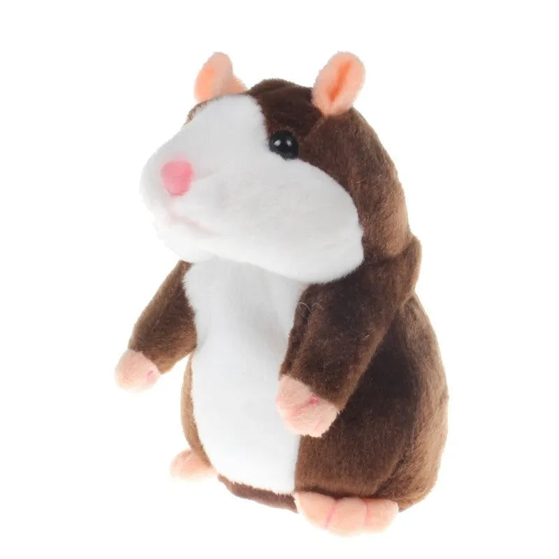 15cm little talking hamster plush toy in light brown colour, repeats what you say