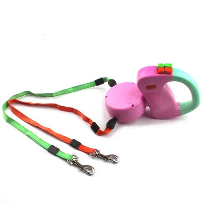 Retractable dual pet dog walking leash with automatic retraction and 3m nylon rope