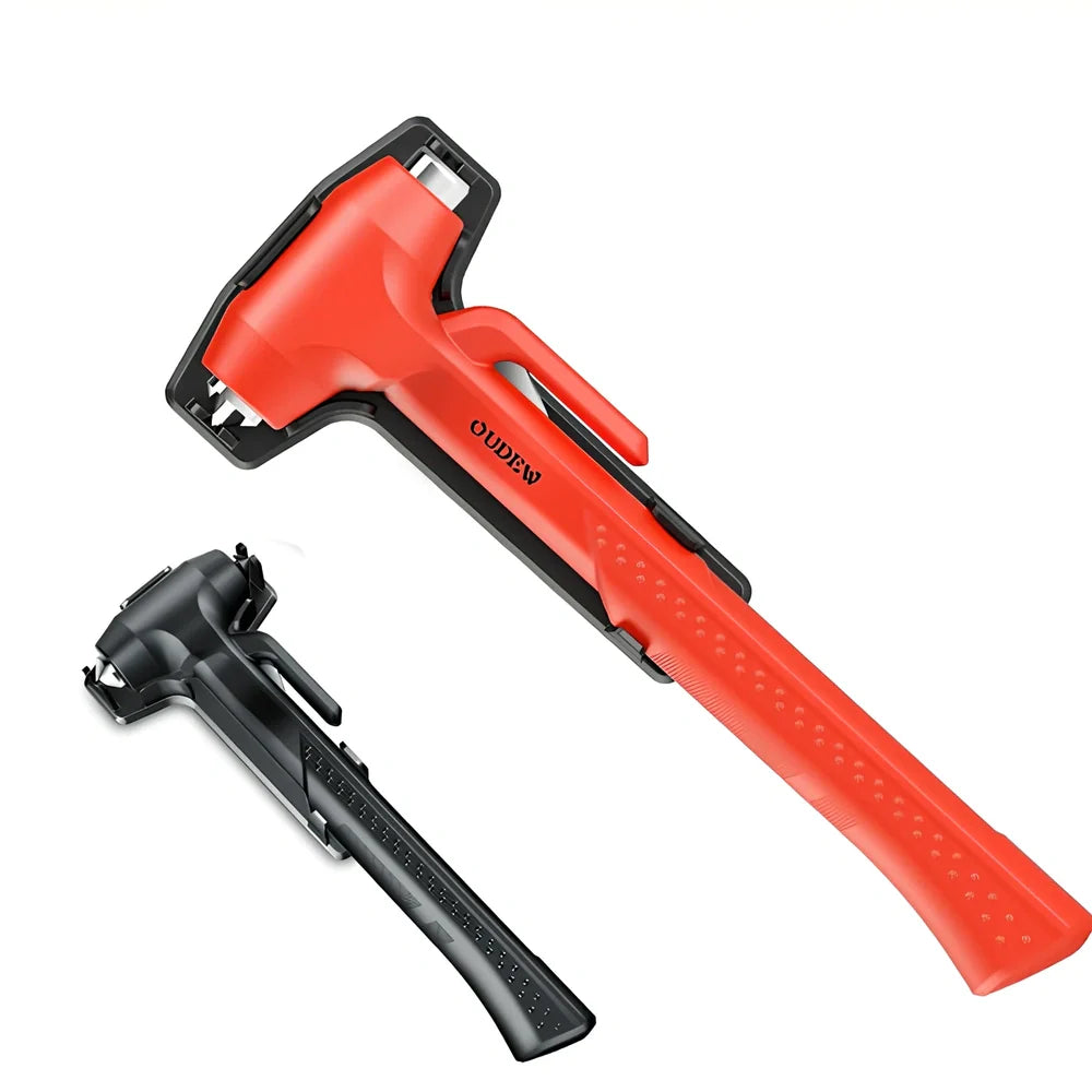Black ABS window breaker safety hammer with pointed high carbon steel tip and seatbelt cutter, 10cm length for vehicle emergencies