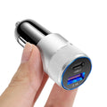 Aluminium alloy dual USB car charger with compact 2.5x6cm dimensions