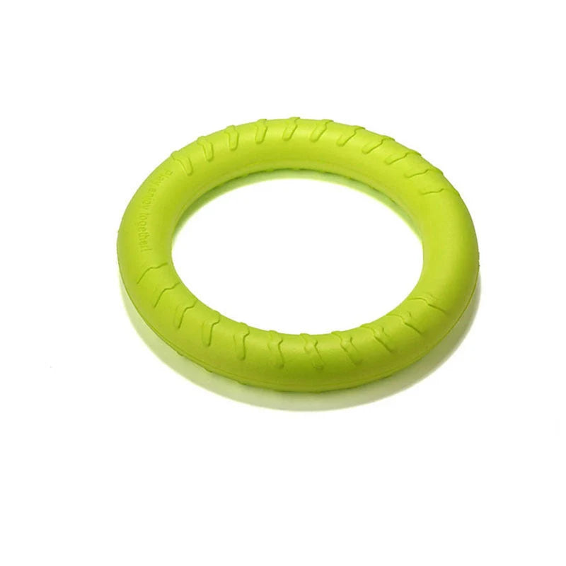 EVA Dog Training Toy Pull Ring in orange and fluorescent green for interactive play