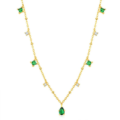 Generous water drop emerald zircon necklace with sterling silver chain, Korean style jewelry