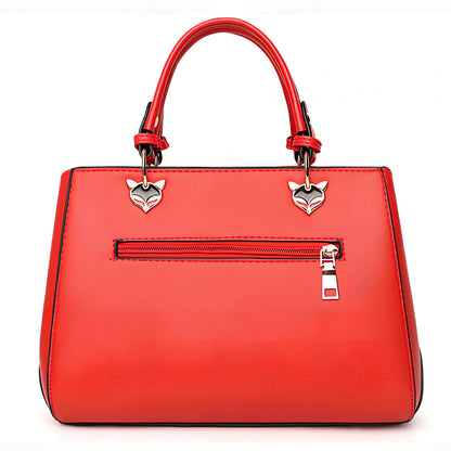 Women's grey PU leather patchwork messenger bag with crossbody strap and magnetic closure