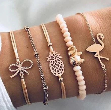 Bead Chain Bracelet Set Anklet with star and moon design in alloy