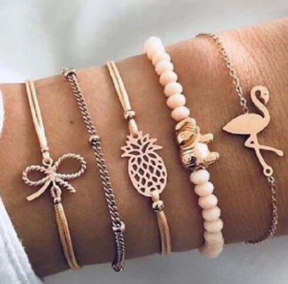 Bead Chain Bracelet Set Anklet with star and moon design in alloy