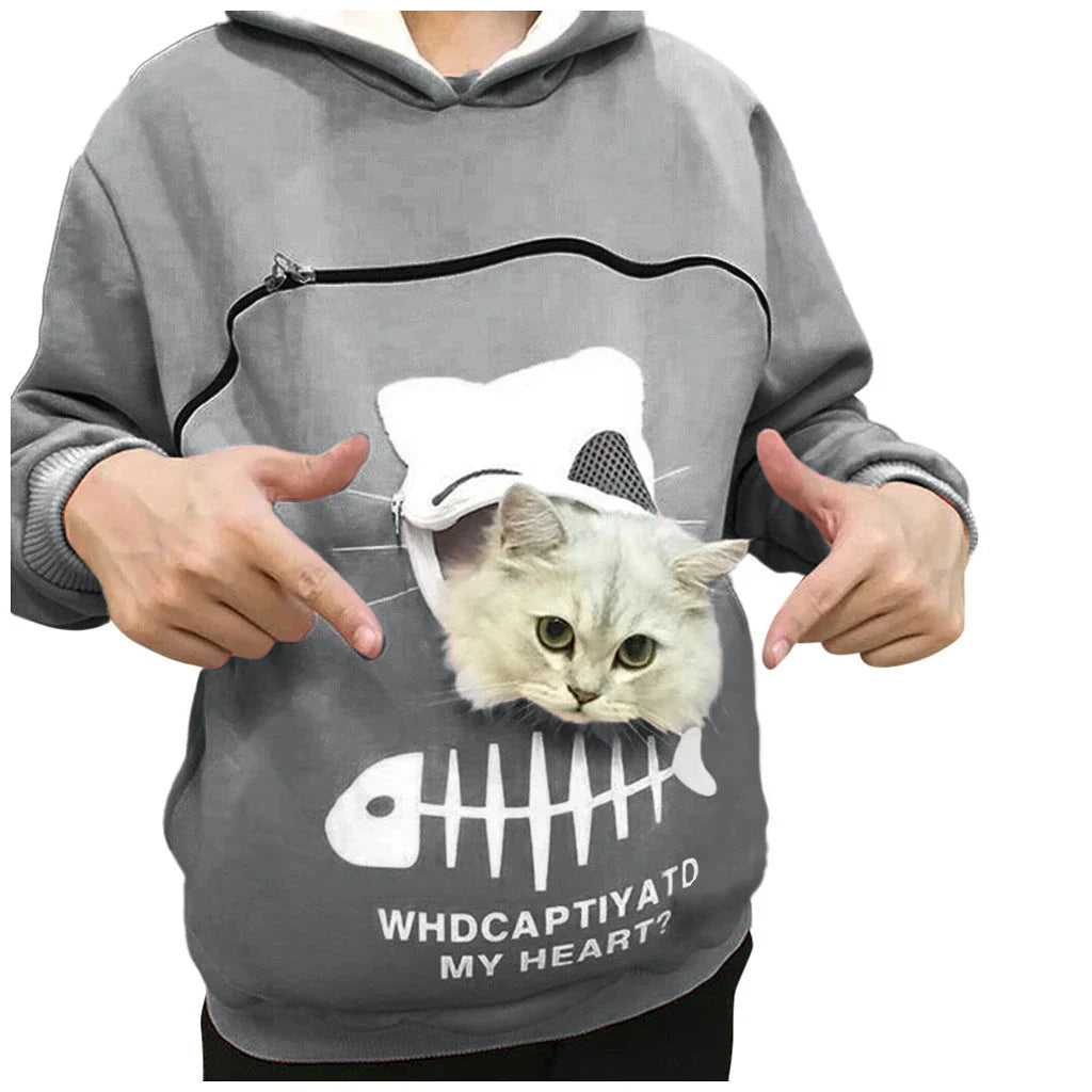Women's cotton hoodie with unique cat pet pocket design in various colours