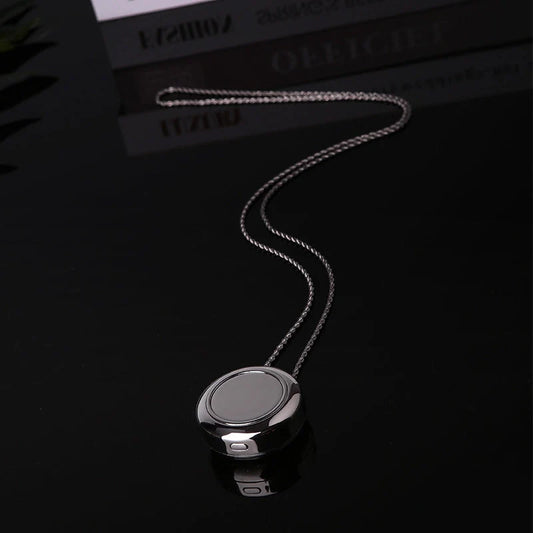 Portable negative ion air purifier necklace in blue, white, and silver options