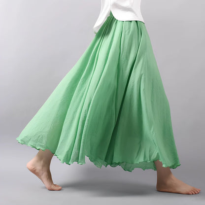 Women's cotton-linen blend A-line summer skirt with big pendulum design in various colours