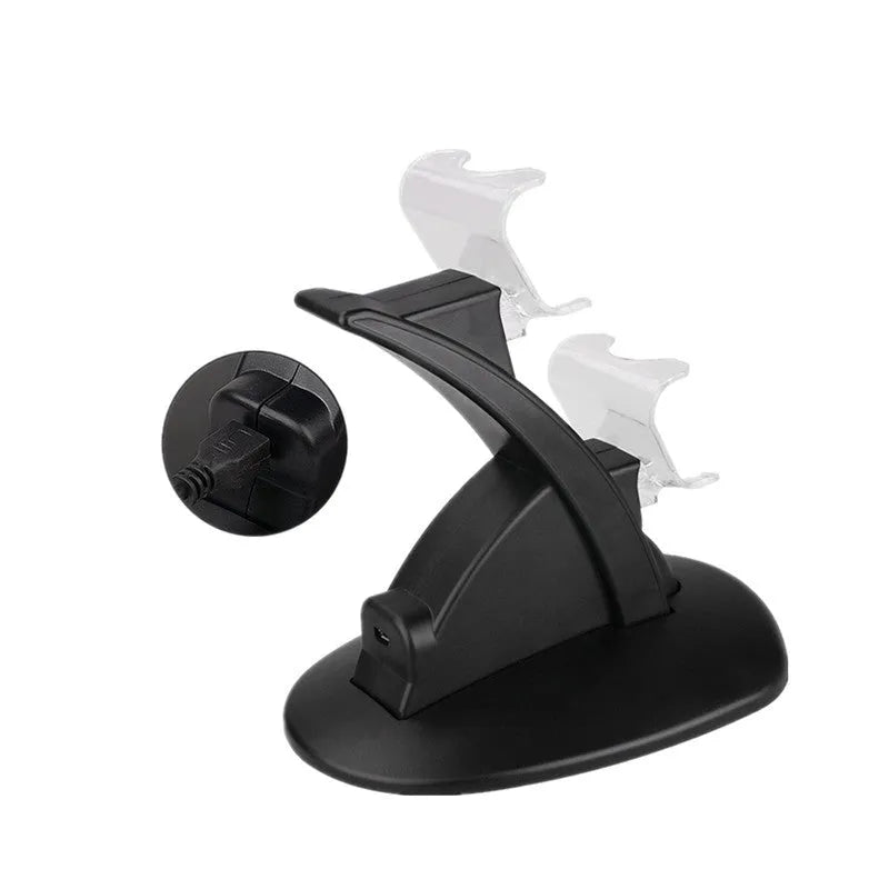 Black Xbox One dual controller charging stand dock showing two gamepads charging.