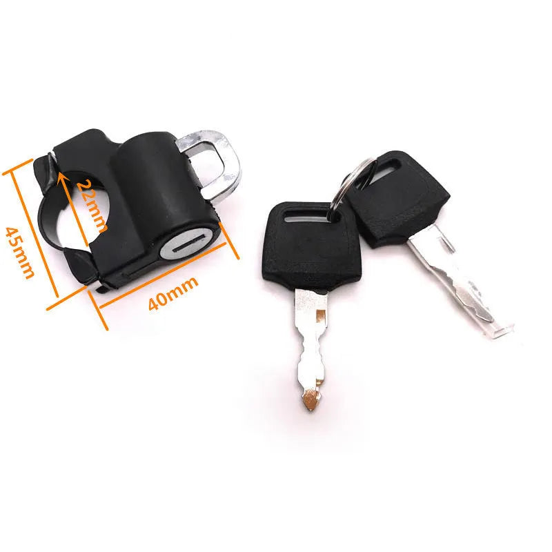 Universal helmet lock model 0007-A in black plastic for 22mm leading handlebars with locking rod device