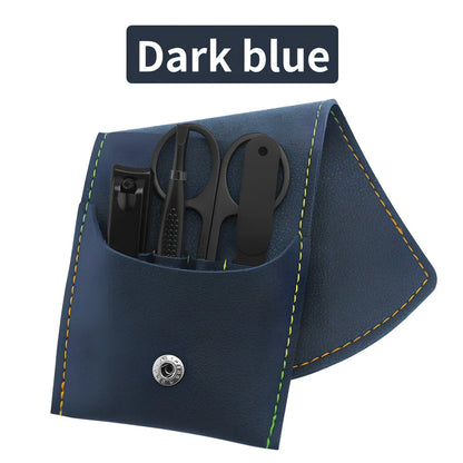 16-piece stainless steel manicure pedicure grooming kit in brown PU leather case with nail clippers and tools