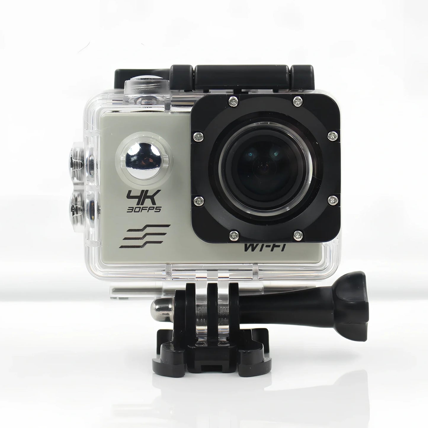 Black 4K HD motion camera with 2.0-inch display and 170-degree lens, dimensions 29.8x59.2x41mm for action sports