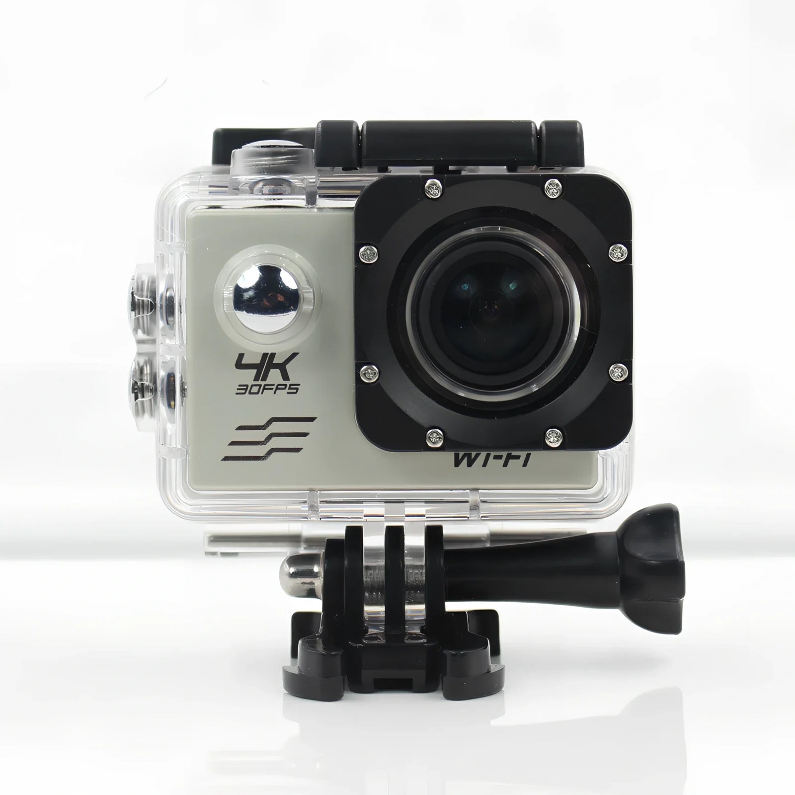 Black 4K HD motion camera with 2.0-inch display and 170-degree lens, dimensions 29.8x59.2x41mm for action sports