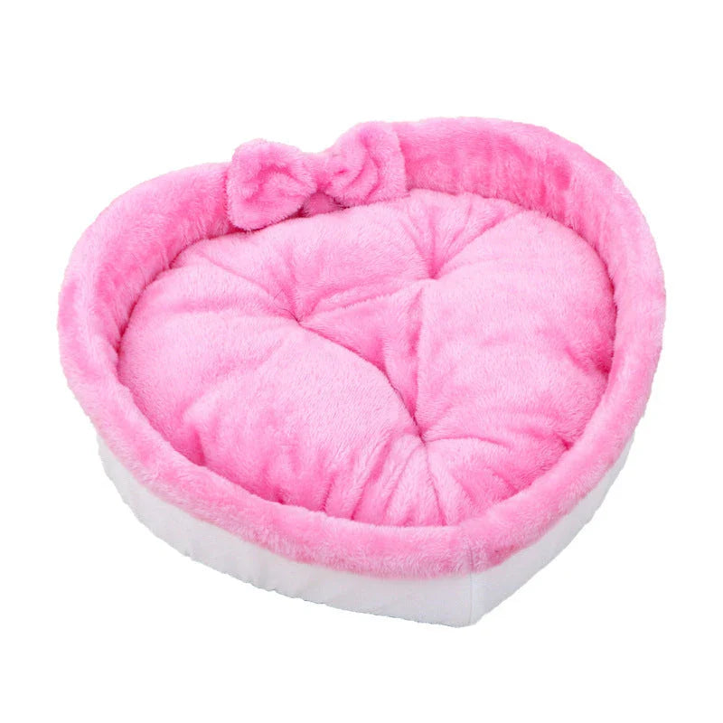 Cozy heart-shaped pet bed in grey and pink colors, designed for small, medium, and large dogs and cats