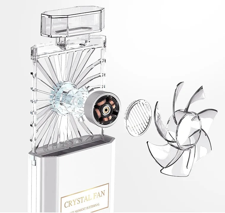 Pink perfume fan with USB charging port and compact design for personal fragrance diffusion