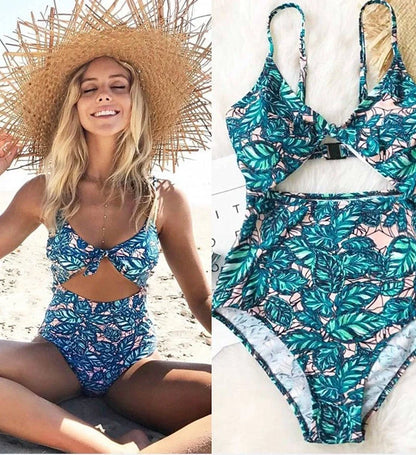 Women's floral pattern swimsuit bikini with built-in chest pads, available in multiple style options