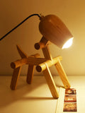 Nordic solid wood table lamp with warm light on a side table in a living room