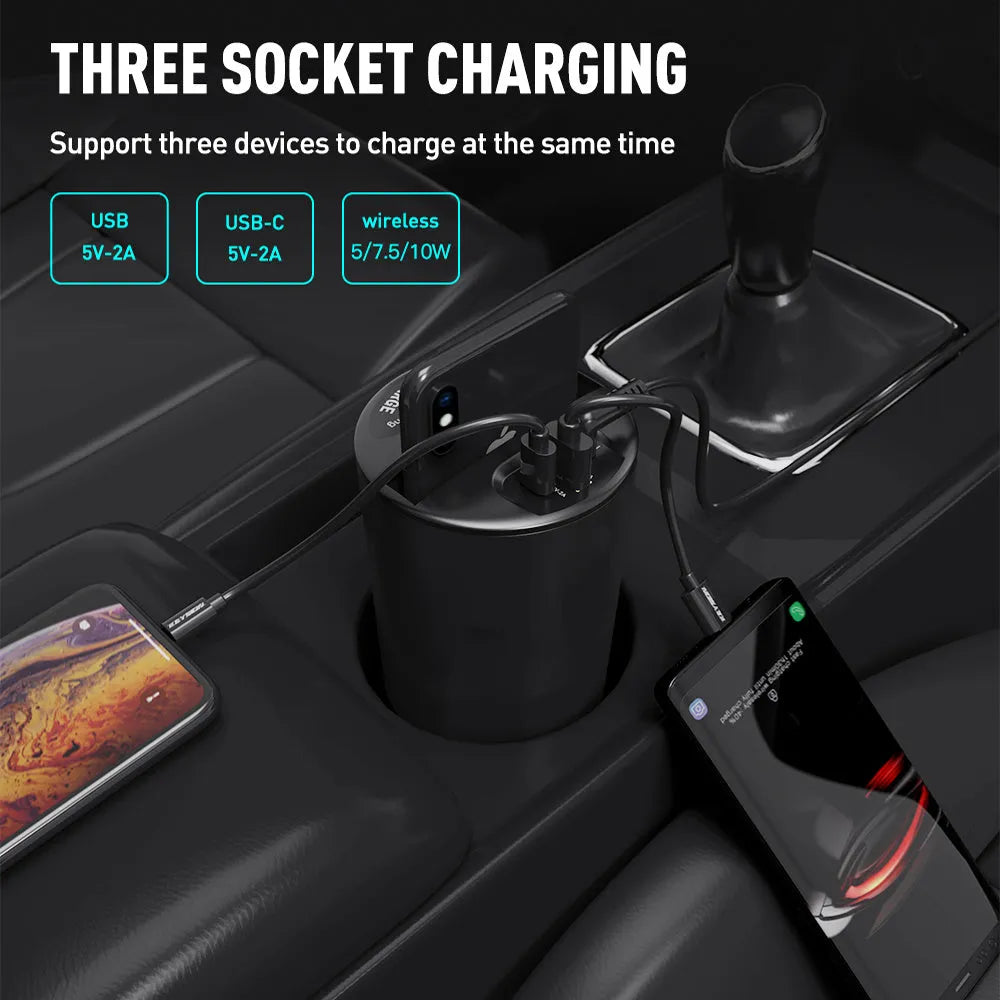Black X9 car wireless charging cup with QI 10W fast charging and LED indicator