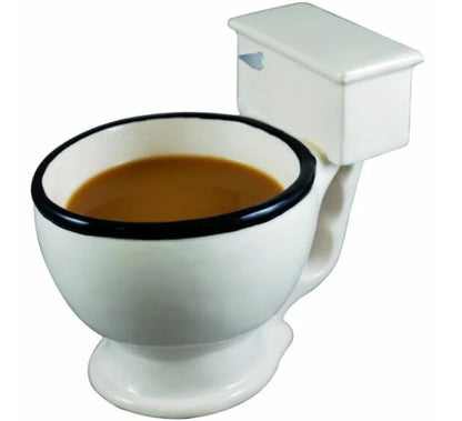 Humorous toilet-shaped ceramic coffee mug with handgrip, perfect for gag gifts or unique decor