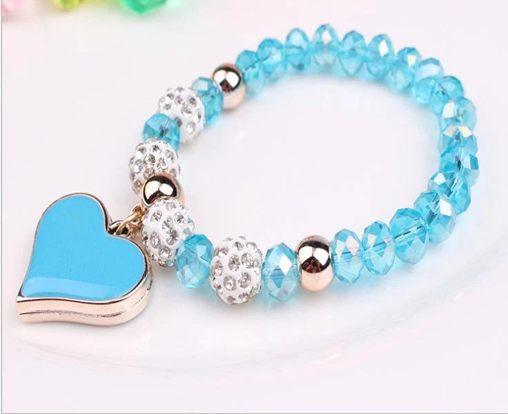 Elastic Crystal Heart Bracelet in various colours with heart-shaped crystals