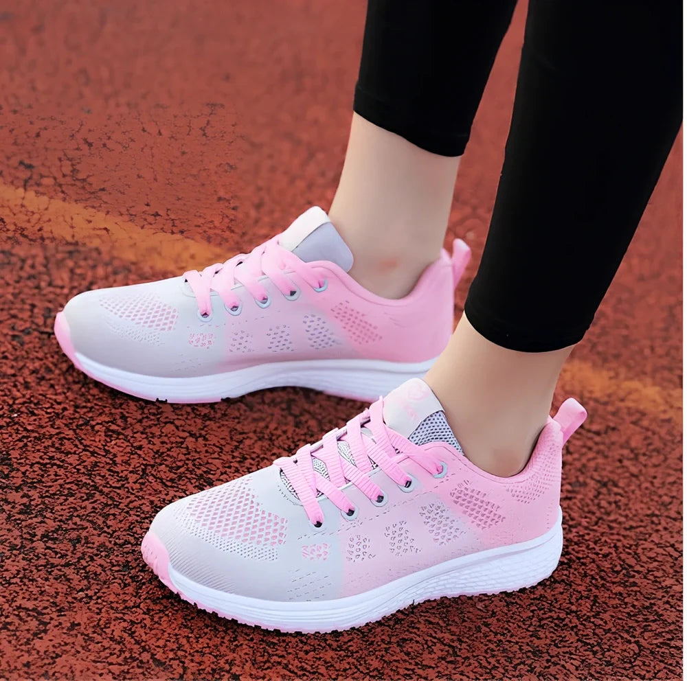 Breathable black mesh sports shoes for female students, flat heel, MD sole, UK size 3-6 range