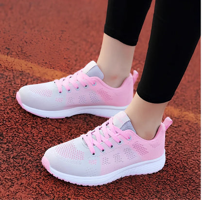 Breathable black mesh sports shoes for female students, flat heel, MD sole, UK size 3-6 range