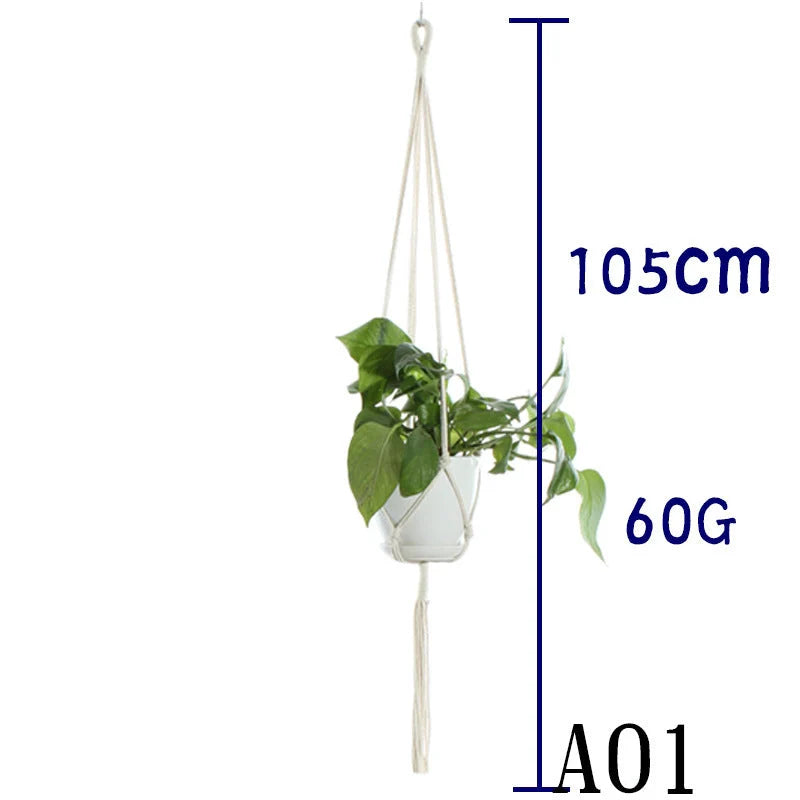 Handmade beige cotton rope flower pot net bag for indoor plants, American Country style