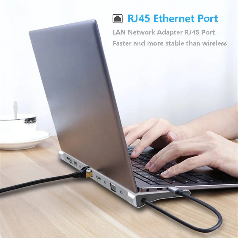 11-in-1 laptop expansion dock in photo colour with multiple ports and USB 3.0
