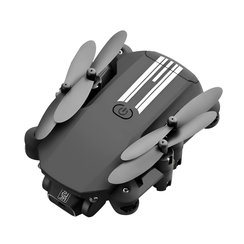 Mini folding drone with 4K camera and foldable arms in black plastic and metal construction