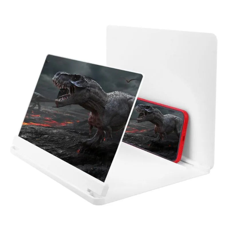 Black portable phone screen amplifier with integrated smartphone holder showing 9-inch plexiglass screen