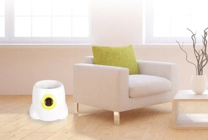 Dog playing with Automatic Interactive Ball Launcher, adjustable distance settings