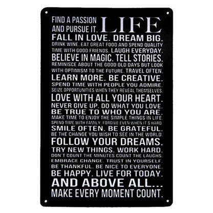 Modern iron metal craft painting with character slogan for home decor