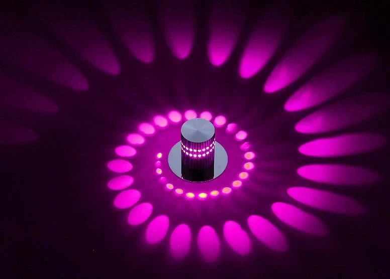 Vibrant LED spiral wall lights with color-changing effects, perfect for modern home decor and indoor lighting