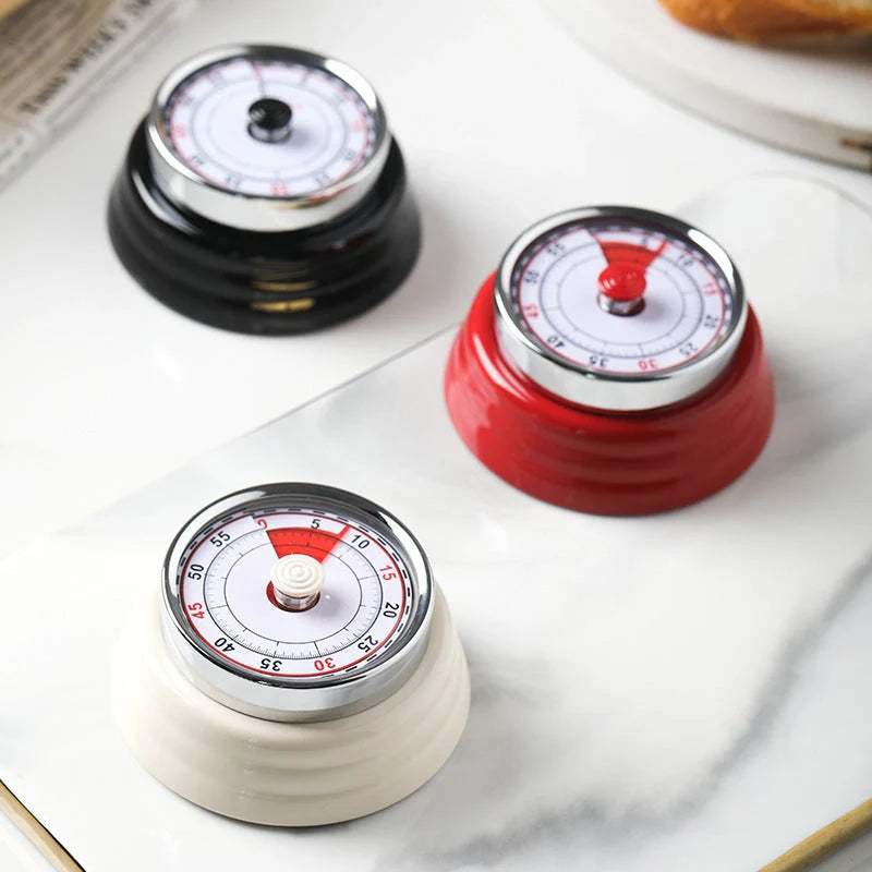 Stainless steel mechanical kitchen timer with magnet and visual red dial