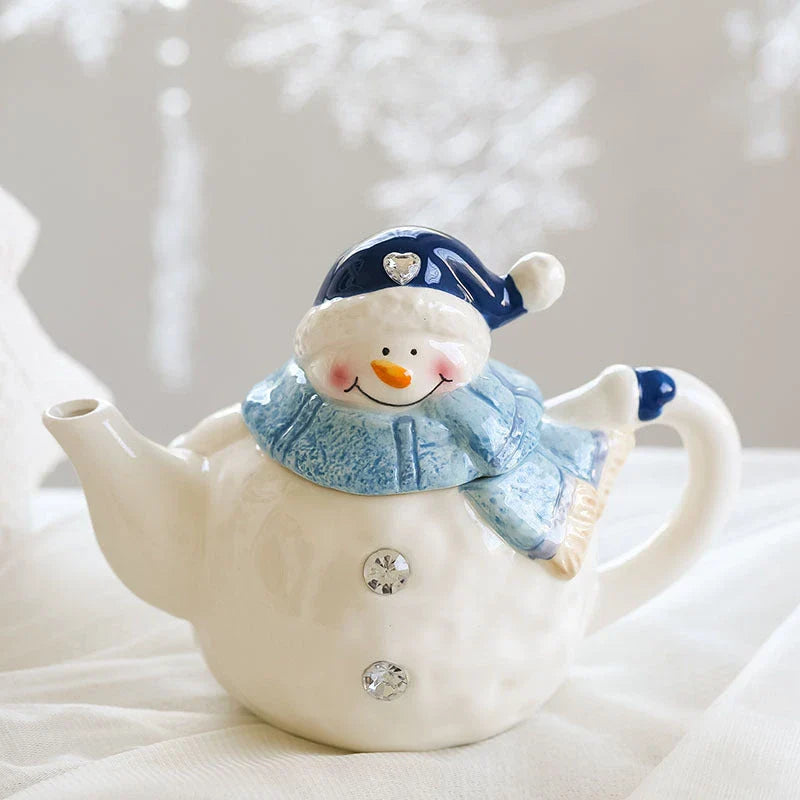Christmas ceramic ornaments and snowman tableware set in porcelain with cartoon animations