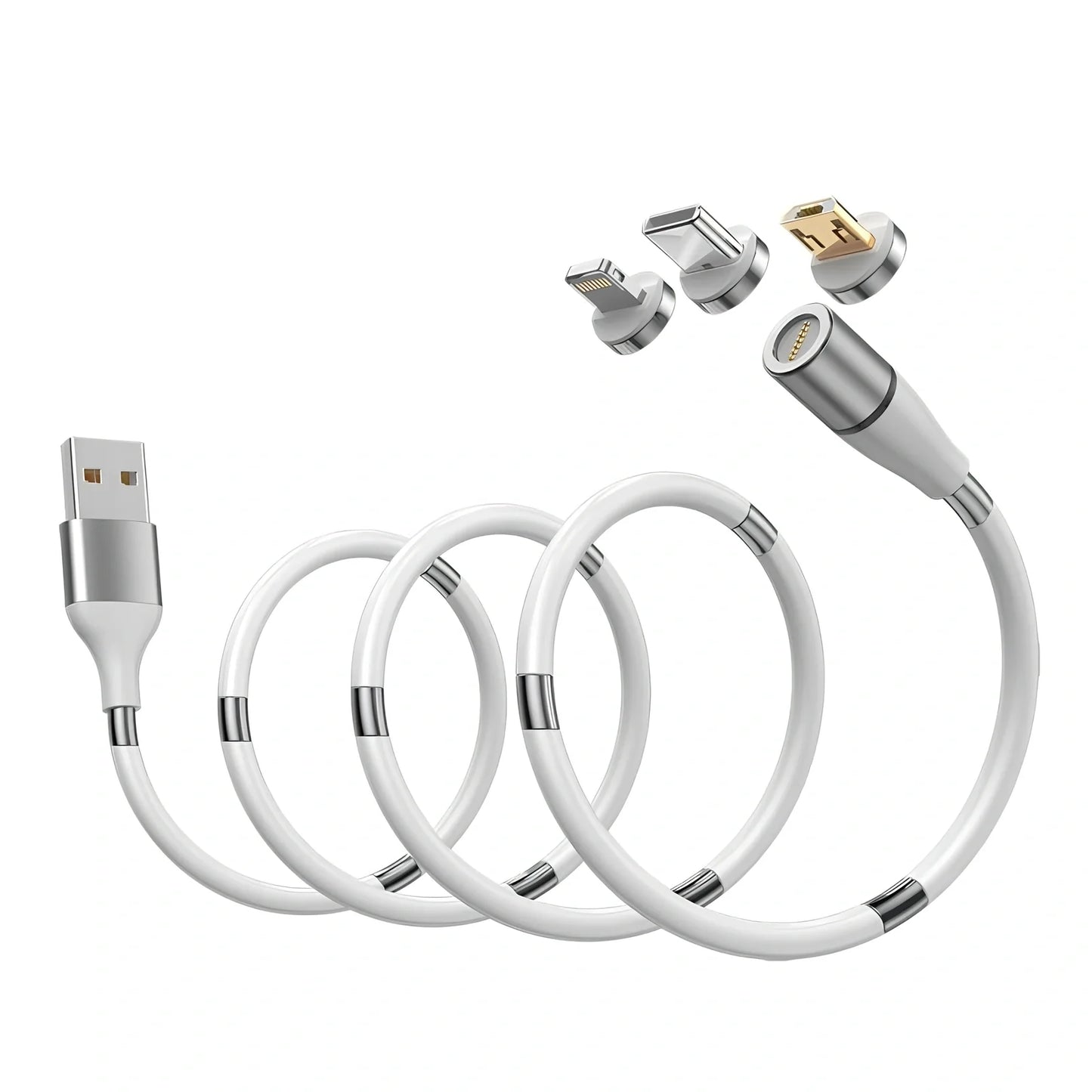 Black 3A magnetic fast charging data cable with Type-C and Apple heads, 1.8m length for iPhone and Android