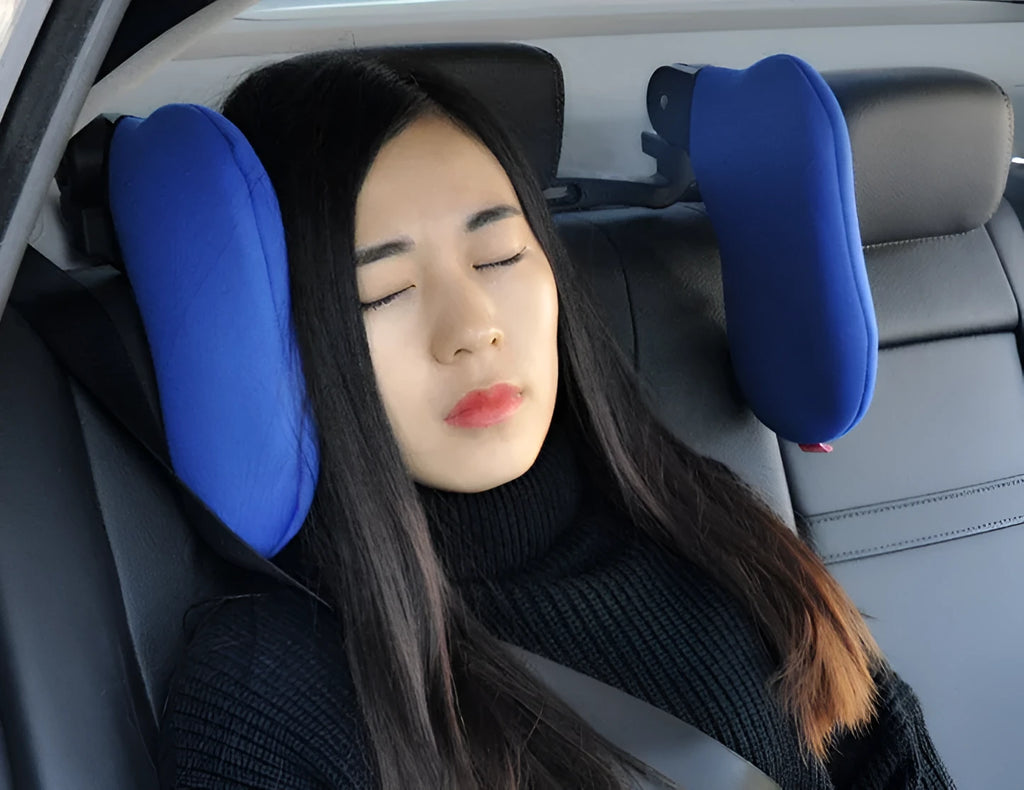 Cotton car head and neck support pillow in beige, black, blue options 20x48x6 cm