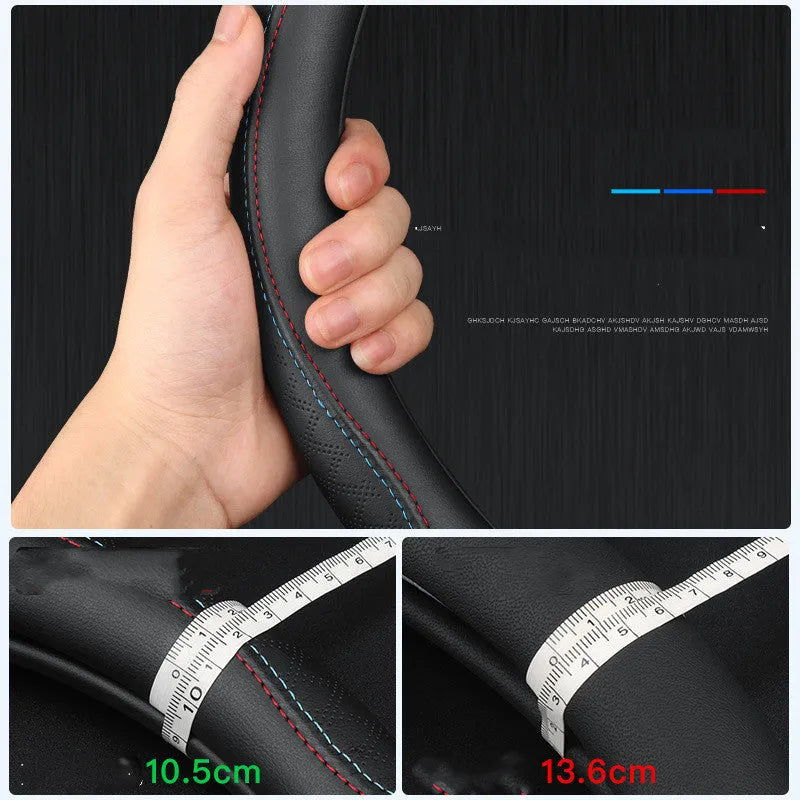 Black two-colour line leather steering wheel cover for Suzuki cars with 38cm diameter