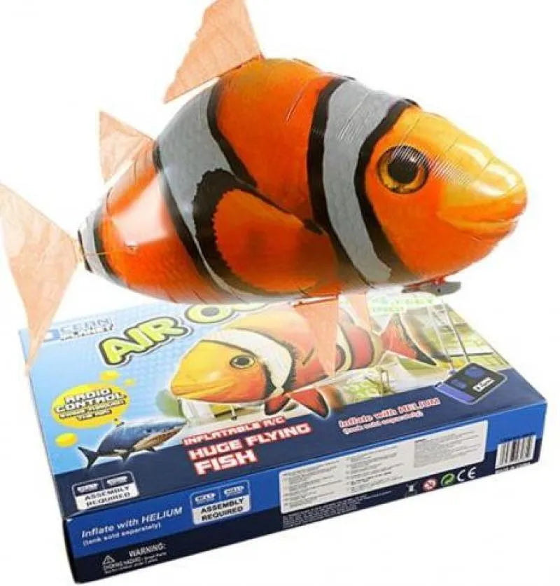 Remote control flying fish inflatable balloon in clownfish style, 152x100x60cm, helium-filled plastic