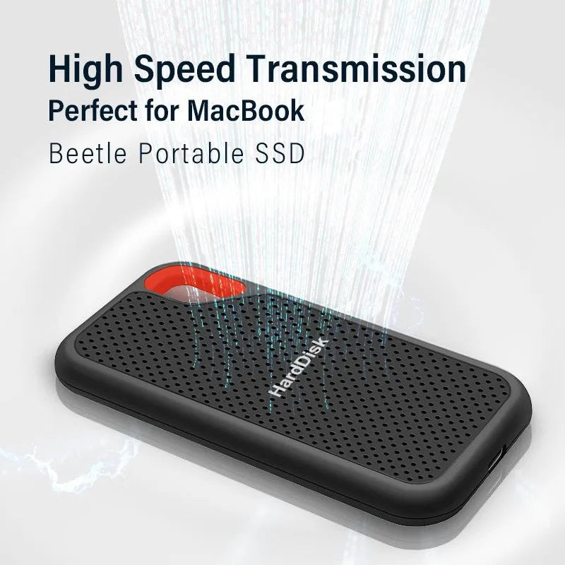 Black SSD mobile solid state drive with Type-C 3.1 interface in ABS plastic shell